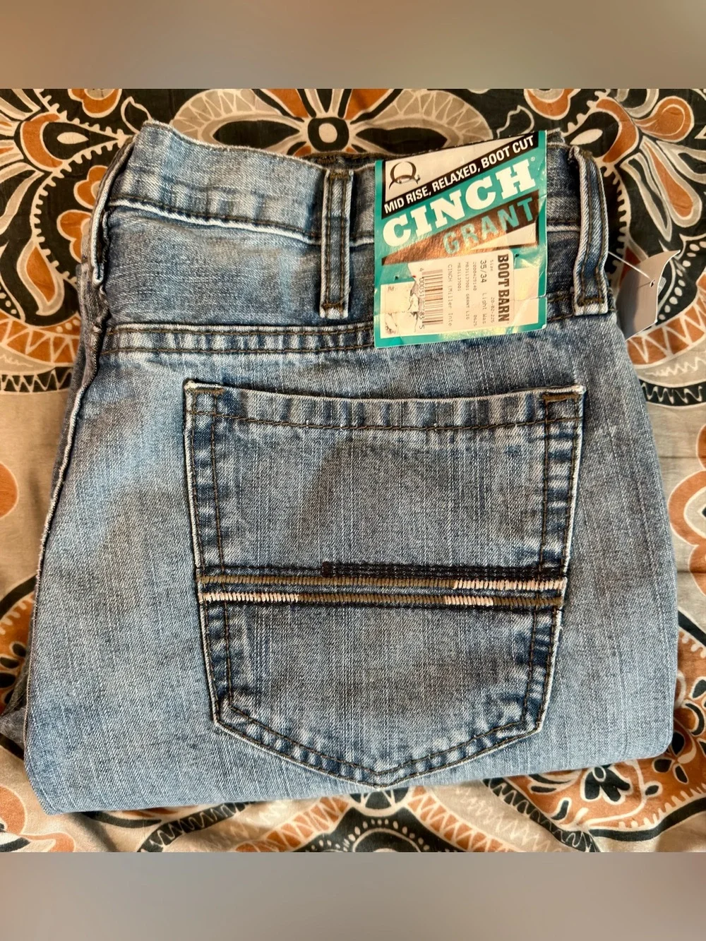NWT Cinch Light Blue Men's relaxed fit,Bootcut Jeans - Grant SIZE 35x34